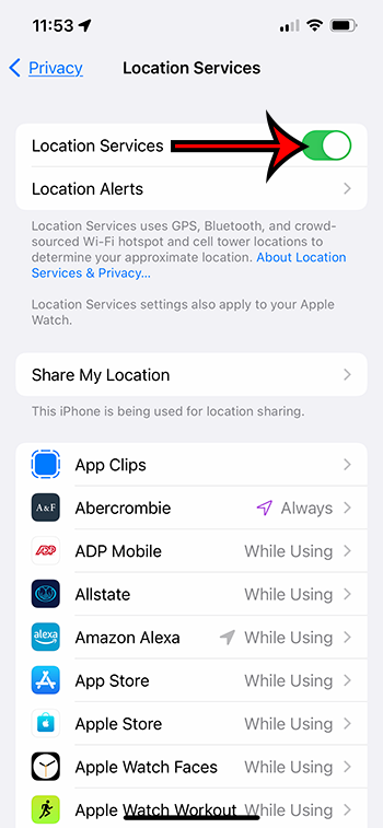 how to turn off location services on an iPhone 13